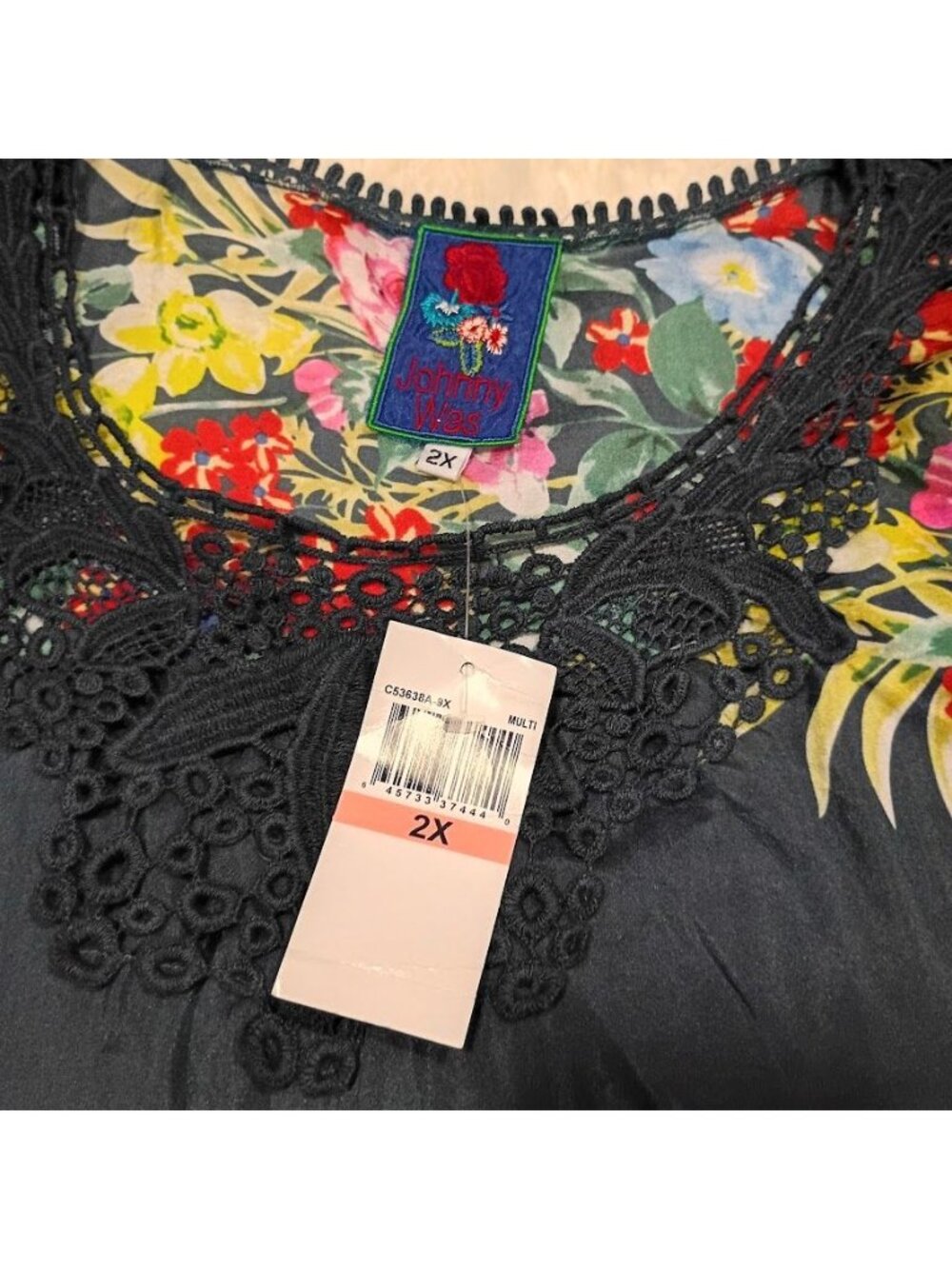 Johnny Was Women Blue Tunic Silk Floral Top Sz 2X - Picture 5 of 16